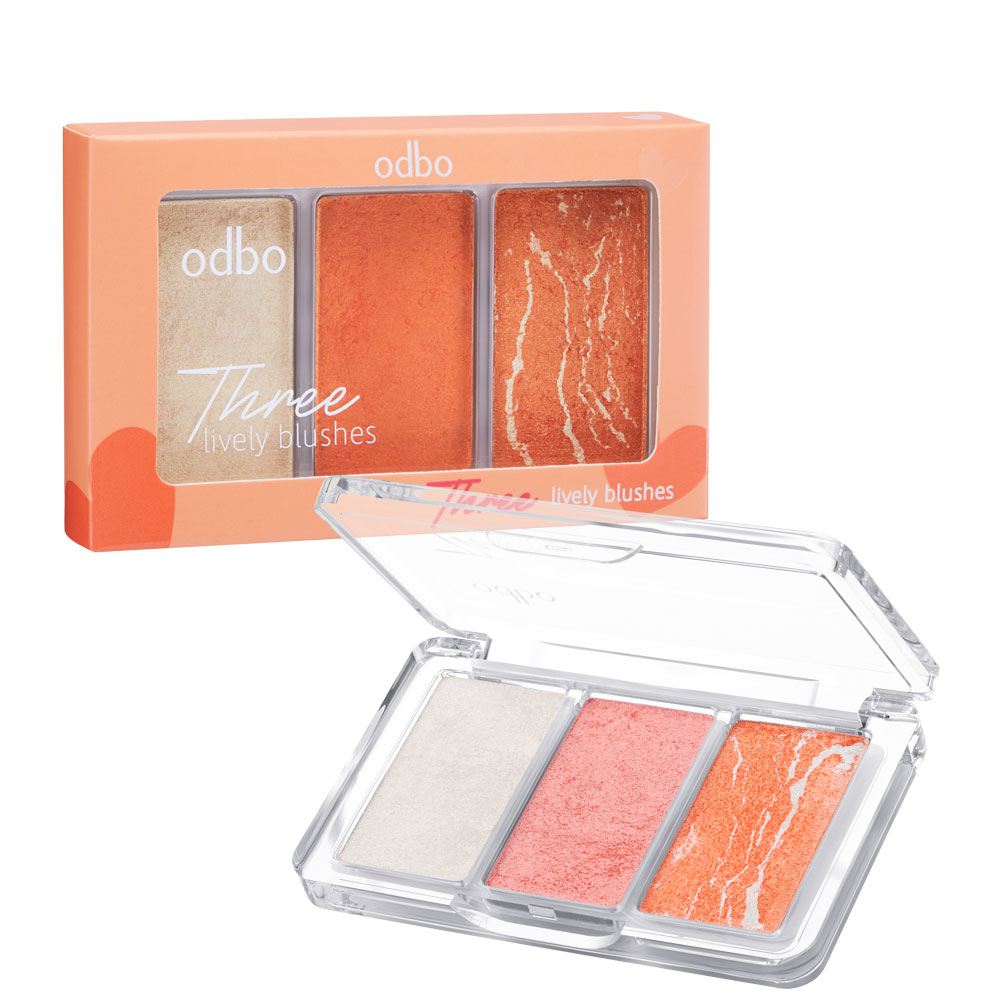 [Odbo] Bộ tree Lively Blushes Phấn má hồng 2 ô và 1 ô phấn sáng nhũ màu trắng OD131