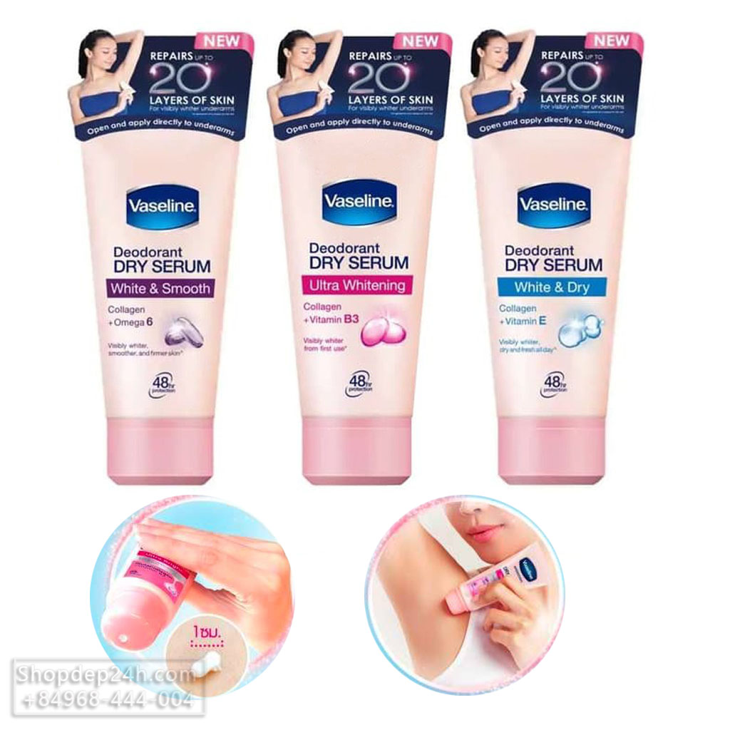 Vaseline dạng khô dry Serum Ultra Whitening dưỡng trắng nách 50ml